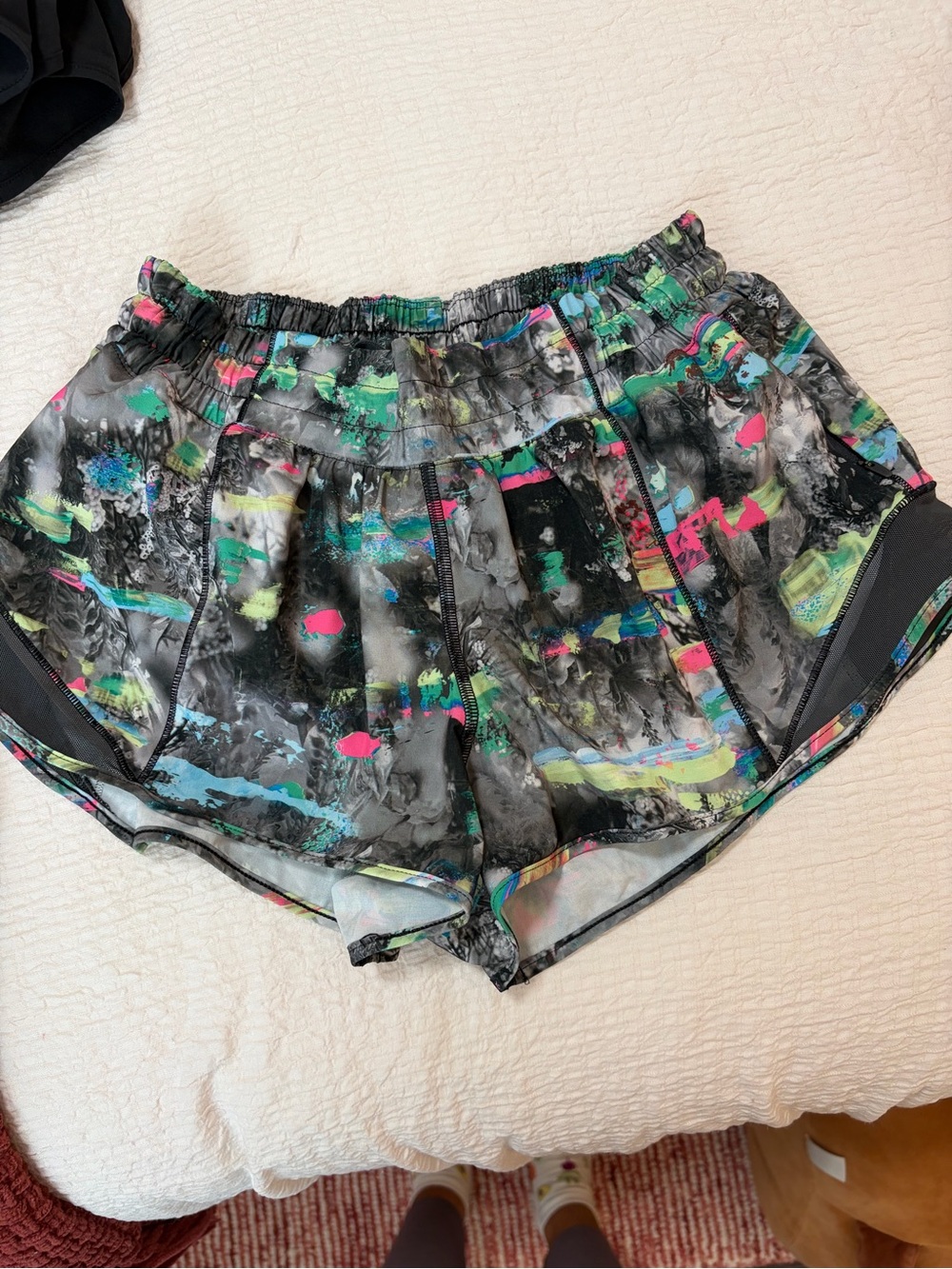 lululemon athletica Black Running Shorts with Neon Abstract Print